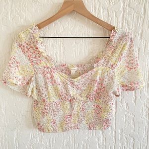 Sim & Sam Pastel Ditsy Floral Print Crop Top Blouse Size Small